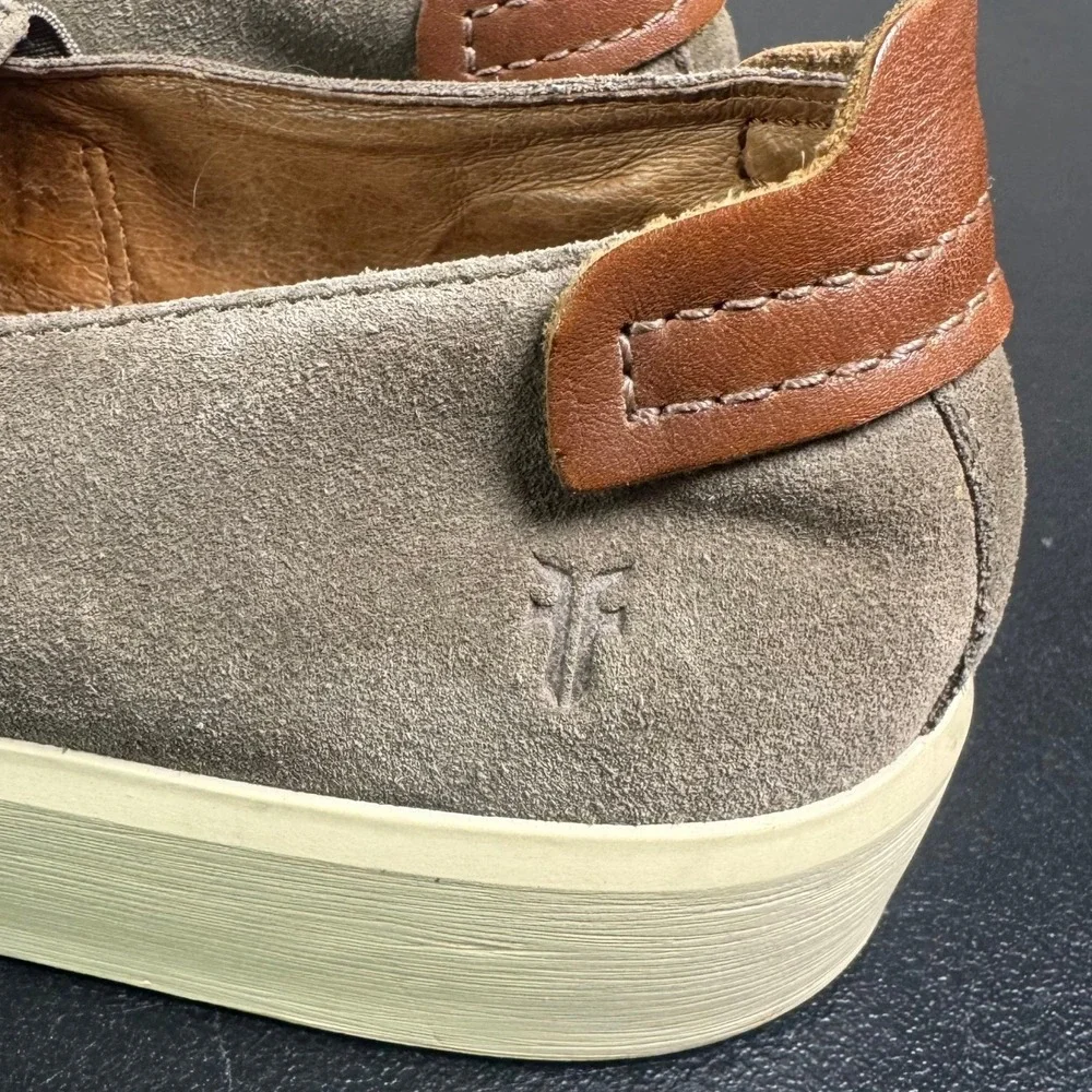 Frye Veacon Mens Grey Suede Slip On Sneakers Leather Trim Taupe Low Top 7.5